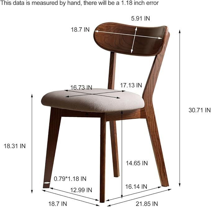 100% Solid Wood Dining Room Chairs - Practical Kitchen Chairs - Wood Chair for Dining Room, Kitchen (4, Walnut with Grey Cushion)