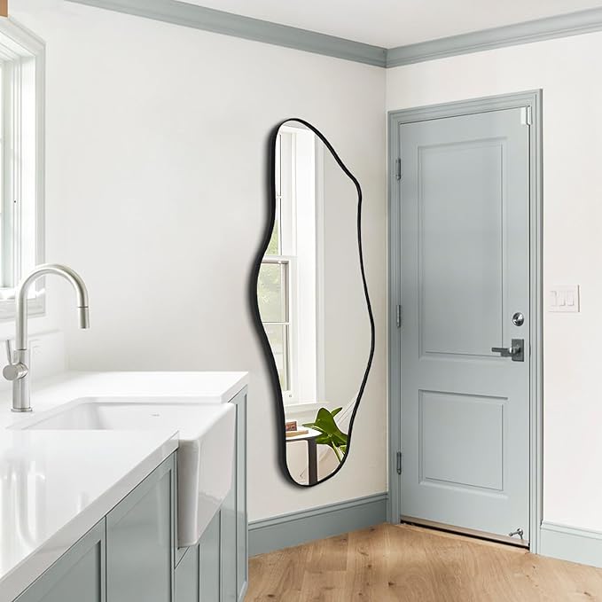 Large Irregular Mirror, 55"x25.6" Asymmetrical Wall Mirror with Metal Frame, Modern Abstract Full Body Mirrors for Living Room Bathroom Bedroom Hallway Entryway Fireplace, Cloud Shaped