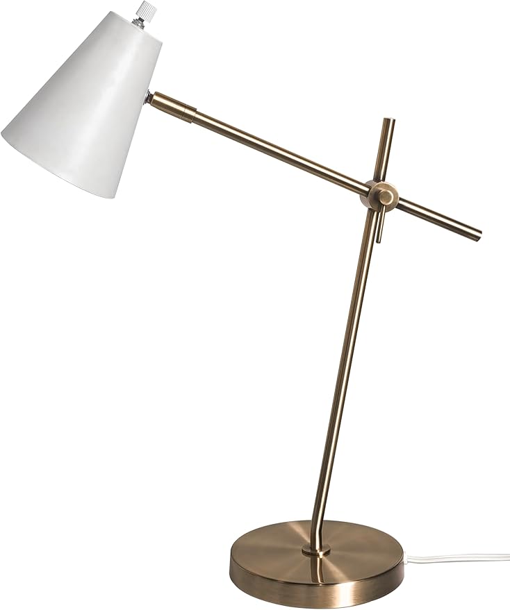 HarvestLand HaloBar Brass Desk Lamp for Home Office – White Industrial Table Lamp with Solid Base, Adjustable Reading Lamp for Bedside Table, Study, Desk Lamps for Office and Task Lighting