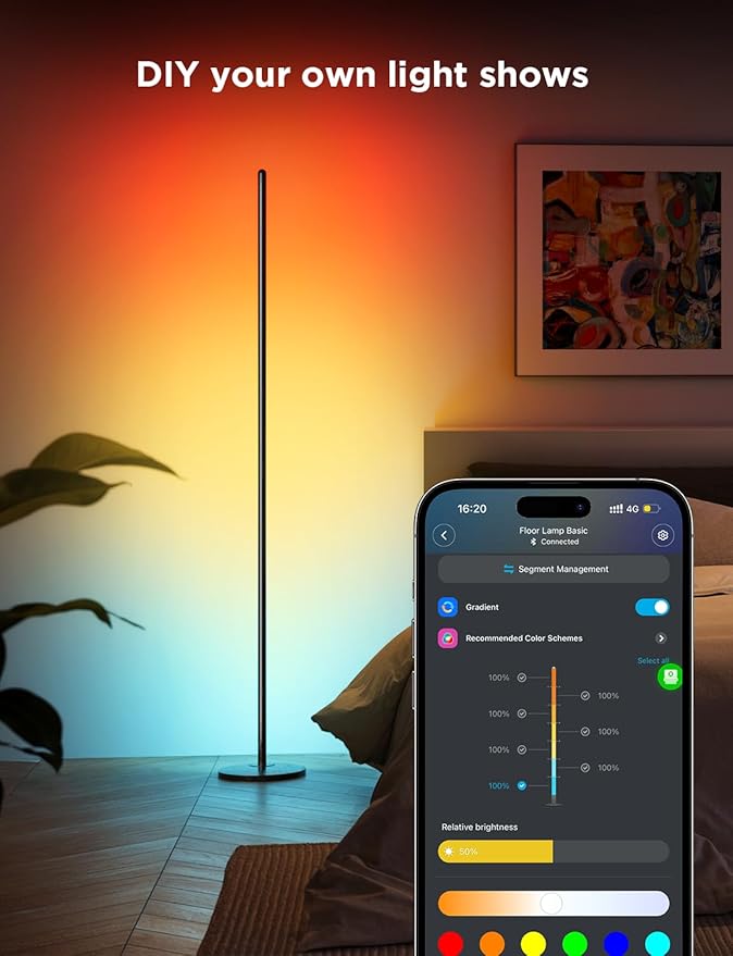 Govee RGBIC Floor Lamp Basic, LED Corner Lamp Compatible with SmartThings, Alexa, and Matter, Smart Modern Floor Lamp with Music Sync and 16 Million DIY Colors, Standing Lamp for Bedroom Living Room