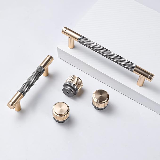6 Pack 1 Inch Cabinet Knobs Gold and Grey Cupboard Aluminum Knobs Drawer Knobs Cabinet Knobs