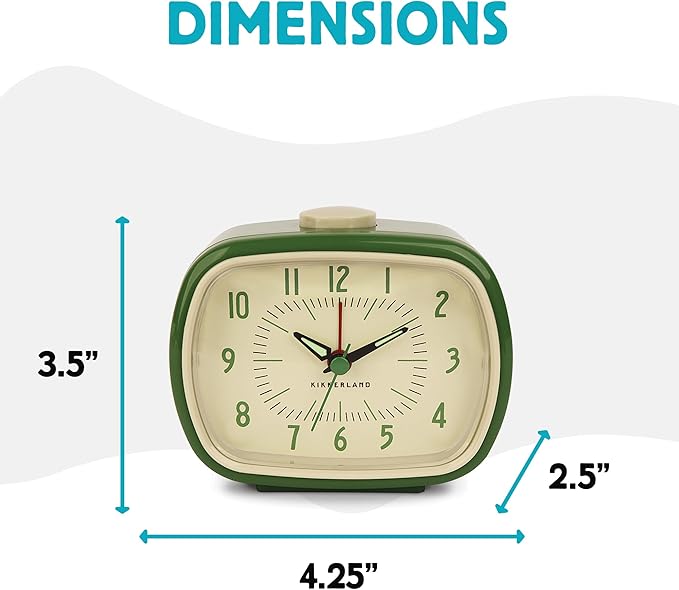 Kikkerland Retro Alarm Clock – Vintage Decor for Bedroom, Nightstand, Living Room, or Office – Battery Operated, Decorative Analog Clock, Green