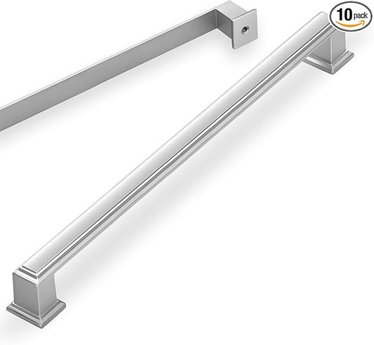 Lardmon 10 Pack 12.6 Inch(320mm) Hole Center Satin Nickel Modern Cabinet Pulls Kitchen Cabinet Handles Kitchen Cabinet Hardware Timeless Drawer Pulls for Dresser Cupboard Wardrobe, Nickel-B(12.6x10)