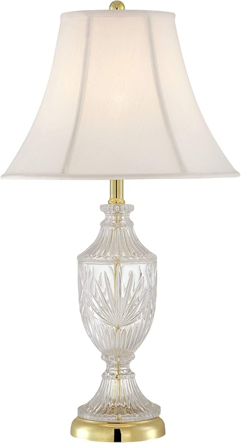 Regency Hill Traditional Style 3-Way Table Lamp with Table Top Dimmer 26.5" High Cut Glass Urn Brass Metal Cream Fabric Empire Shade Decor for Living Room Bedroom House Bedside Nightstand Home