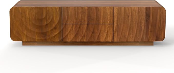 LKTART 58'' TV Stand with Storage & 2 Drawers, Modern TV Console with Water Ripple Door Panels Mid-Century Credenza Sideboard Buffet Cabinet for Kitchen & Living Room (Walnut)