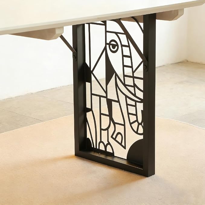 Elephant-Inspired Heavy Duty Metal Table Legs 28 inch, Industrial Modern Desk Base with Laser Engraving Design, Set of 2 for Dining Table/Office Furniture (F)