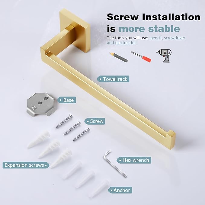 KOKOSIRI Towel Bar Gold Hand Towel Holder for Bathroom Kitchen Hardware Stainless Steel Wall Mounted, Brushed Gold, B3003BG