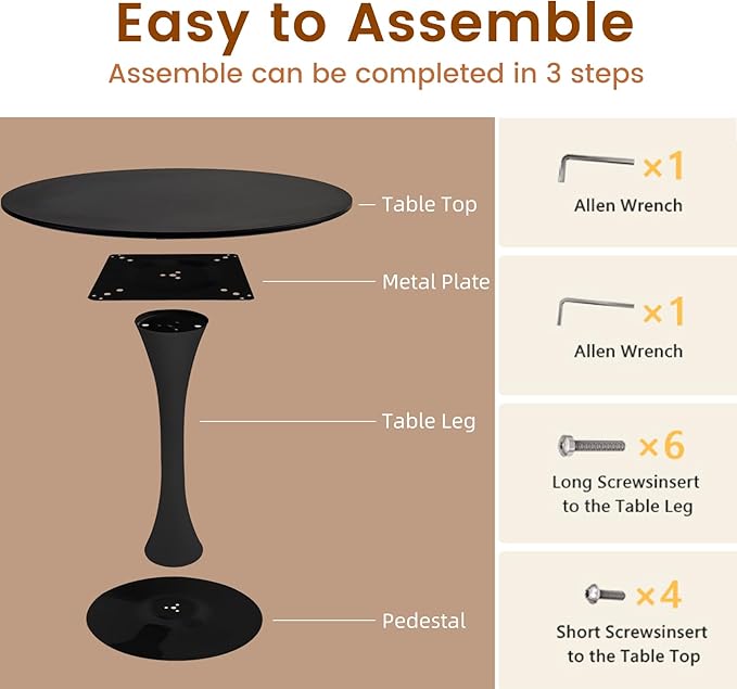 Round Dining Tulip Table for 4, Mid-Century Modern Table with Sturdy Metal Pedestal for Kitchen, Bistro, Cafe, Leisure (Black, 31.5 INCH)