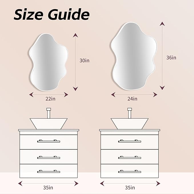 Tanmicoshomy White Irregular Wall Mirror 24x36 Inch, Cloud Shaped Frame Asymmetrical Wavy Mirror with Tempered Glass for Bathroom Bedroom Living Room or Entryway