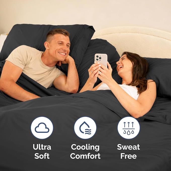 Flex Top Split Head King 4 Piece Sheet Set - Ultra-Soft, Breathable & Cooling Bed Sheets Set - Hotel Luxury Bedding for Women & Men with Deep Pockets - Wrinkle Free & Fade Resistant - Oeko-Tex - Black