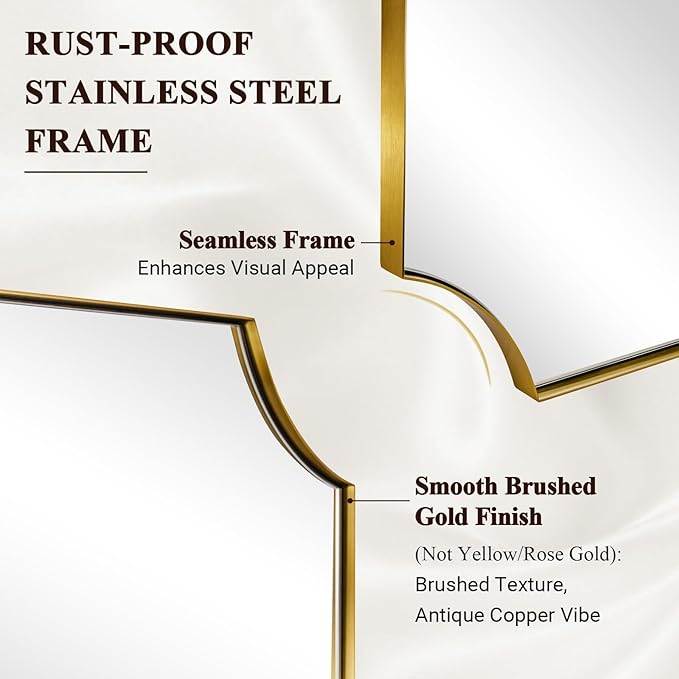 ANDY STAR 24x30 Inch Gold Mirror, Bathroom Vanity Mirrors, Antique Champagne Bronze Mirror with Rusprooft Stainless Steel Thin Frame, Aesthetic Scalloped Corners, Designed for Bathroom Remodel