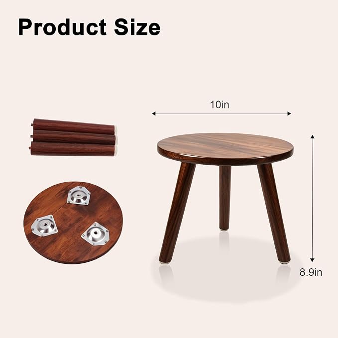 2-Pack Mid Century Plant Stand for Indoor Plants, Modern Wood Flower Pot Holder Stand for Living Room, Decorative Small Round Side Table for Balcony, Patio, Office, 8.9” High, Walnut