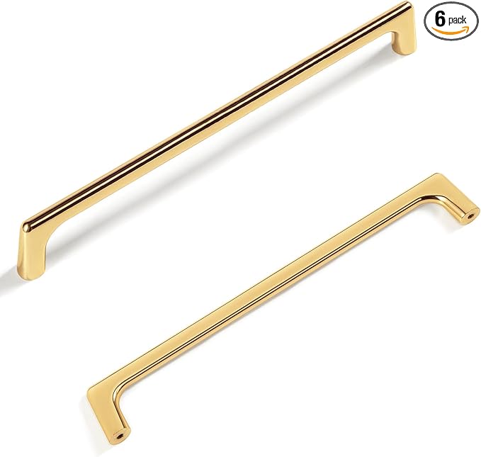 Goo-Ki Shinging Gold Cabinet Pulls with 6.3''(160mm) Hole Centers, Modern Style Zinc Alloy Cabinet Handles for Dresser,Wardrobe,Cupboard- 6 Pack