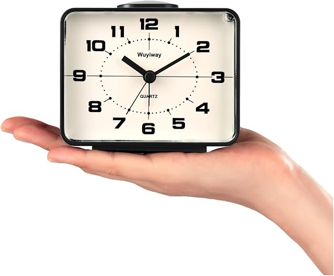 Retro Analog Alarm Clock, 4 Inch Silent Non-Ticking, Ascending Alarm with Snooze & Night Light, Battery Operated, Easy Set Vintage Bedside Clock for Bedroom, Nightstand, Desk (Black)