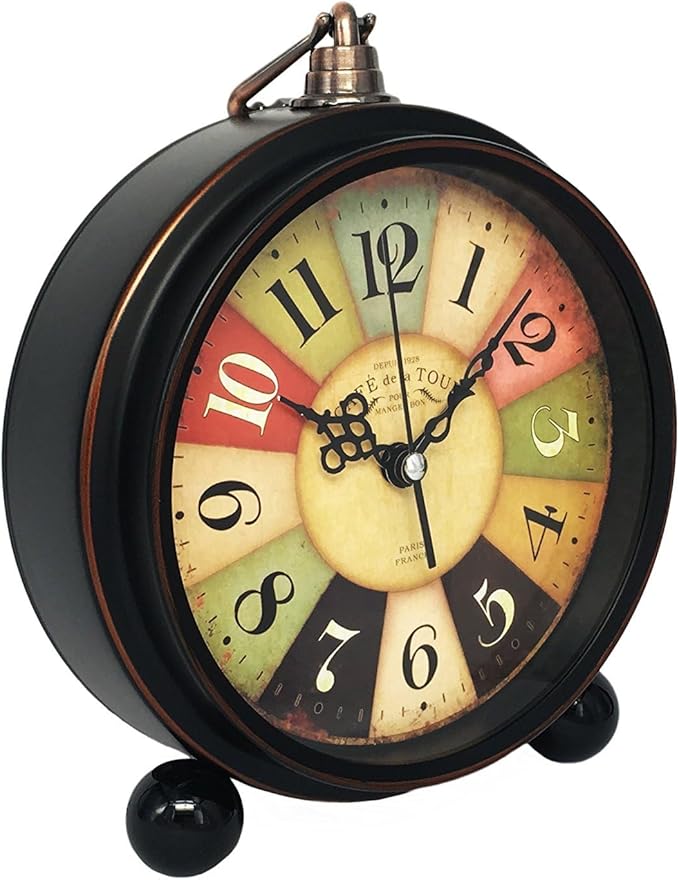 Vintage Analog Alarm Clock, 5.25 inch Small Silent Desk Clock with Night Light, Battery Operated for Table, Bedroom, Bedside, Living Room, Gift Clock (Tuscan Style)