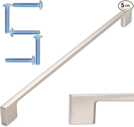 KOOFIZO 5 Pack 11-5/16 Inch Brushed Nickel Kitchen Cabinet Pulls Stain Nickel Cabinet Handles Silver Cabinet Hardware for Kitchen Cabinets Drawer P01 Dresser Cupboard Bedroom Bathroom