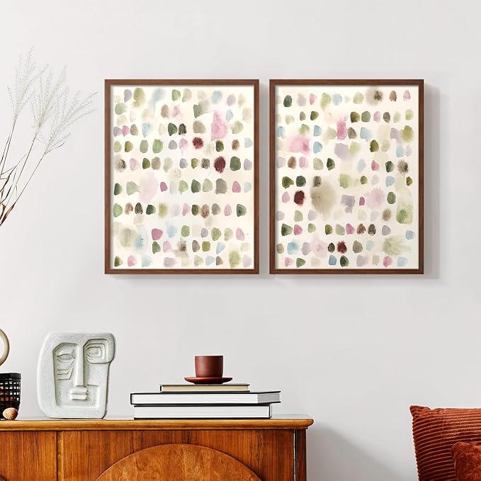 Renditions Gallery Set of 2 Peel & Stick Framed Prints, Hand Drawn Abstract Wall Art, Watercolor Seamless Pattern Wall Decor, Re-Stickable - Ready to Hang - 8"x10" - Walnut Frame LT588