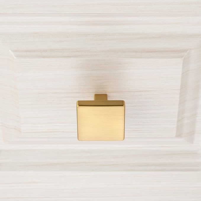 KOOFIZO 10 Pack Brushed Gold Cabinet Knobs Gold Drawer Knobs K03 Square Single Hole Cabinet Pulls for Cabinets Drawer Dresser Cupboard Bedroom Closet Bathroom Vanity