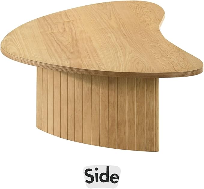 35.5 Inch Modern Wood Small Coffee Table for Small Spaces, Natural Boho Center Table with Irregular Mango Top and Fluted Legs for Living Room, Apartment