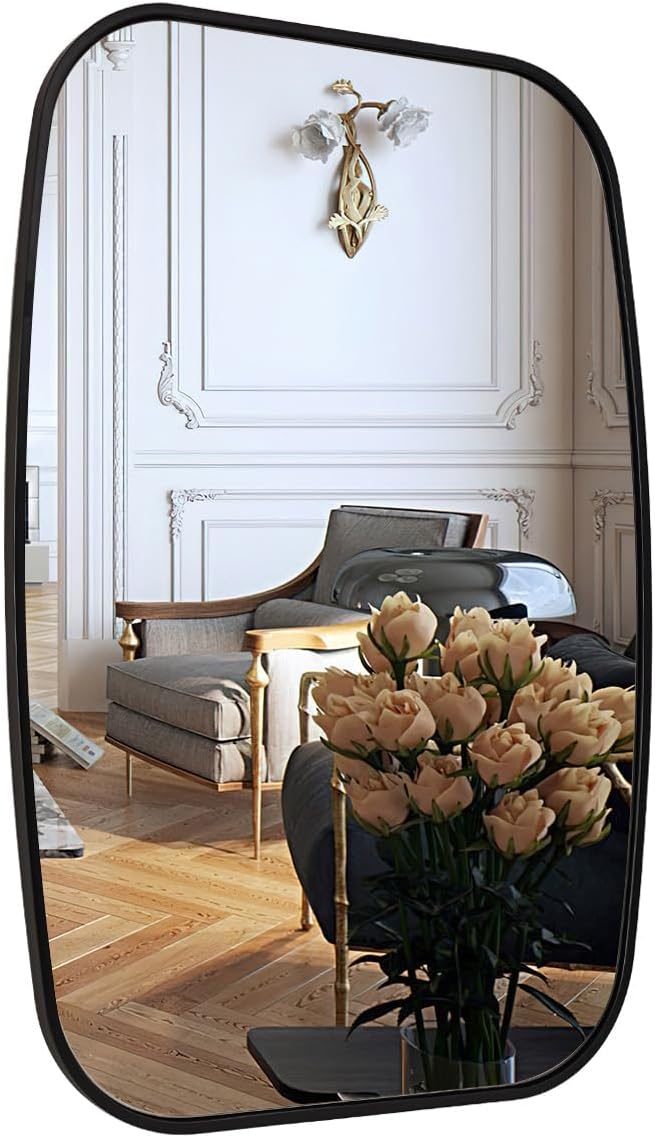 ANDY STAR Black Oval Mirrors for Bathroom, 24x36 Inch Oblong Bathroom Mirrors for Over Sink, Modern Metal Vanity Mirror, Non-Rusting SUS304 Metal Tube Frame, Wall-Mounted Vertically or Horizontally