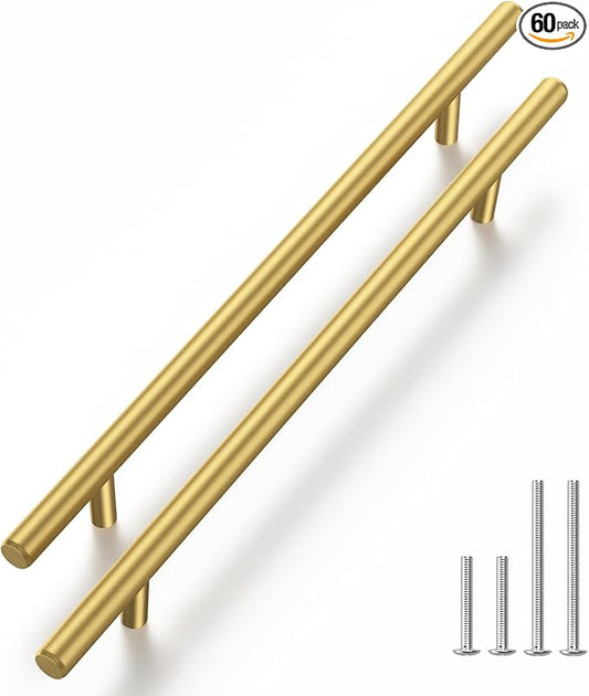 Haliwu 60 Pack Cabinet Handles Brass Gold Cabinet Pulls 8 Inch Hole Center Drawer Pulls Modern Bar Dresser Handles for Bathroom Kitchen Bedroom