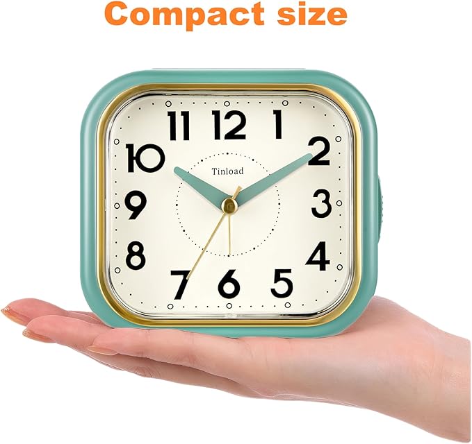 Tinload 4.3" Vintage Retro Analog Alarm Clock, Super Silent Non Ticking Clock with Manual Light, Snooze, Battery Operated, Simply Design, for Living Room, Bedroom, Bedside, Desk(Green-V2)