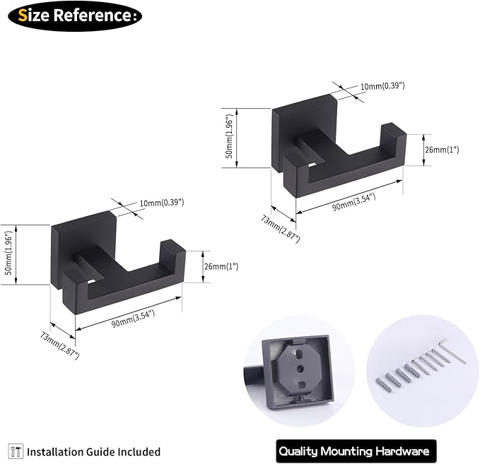 GERZWY Matte Black Bathroom Double Towel Hook Stainless Steel Coat/Robe Clothes Hook for Bath Kitchen Modern Hotel Style Wall Mounted 2 Pack AG1417B-BK