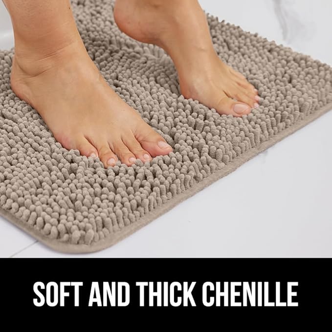 GORILLA GRIP Bath Rug Mat, Thick Soft Absorbent Chenille, Quick Dry Microfiber Mats, Rubber Backing Washable Shower Floor Rugs, US Designed Bathroom Bathmat Home Decor Accessories, 24x17, Gray Beige