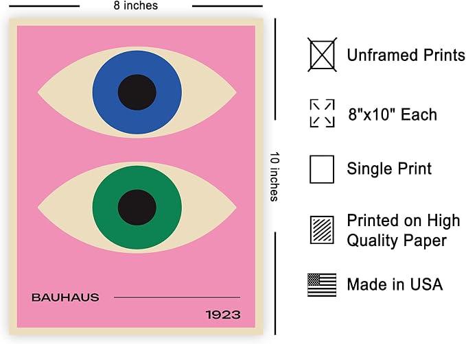 Poster Master Bauhaus Poster - Eyes Print - Abstract Circles ART - Graphic Design ART - Geometric Style - Chic Boho - Mid Century Modern - Living Room or Bedroom Decor - 8x10 UNFRAMED Wall Decor