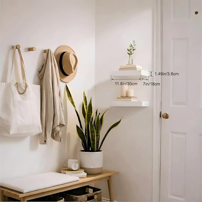 Floating Shelves for Wall, White Small 11.8" Bathroom Wall Shelves and Floating Shelf for Storage, Display and Decor, Ideal Over Toilet, Bedroom or Living Room, 2-Pack