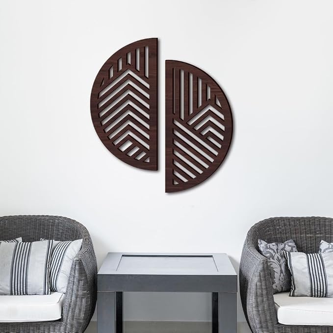 Hollow Round Wood Art Wall Decor, Modern Vintage Wooden Round Wall Sculptures, Half Round Wall Decor Hanging Abstract Panel 3D Geometric Wood Wall Art Decor for Home Office Living Room Bedroom (Brown)