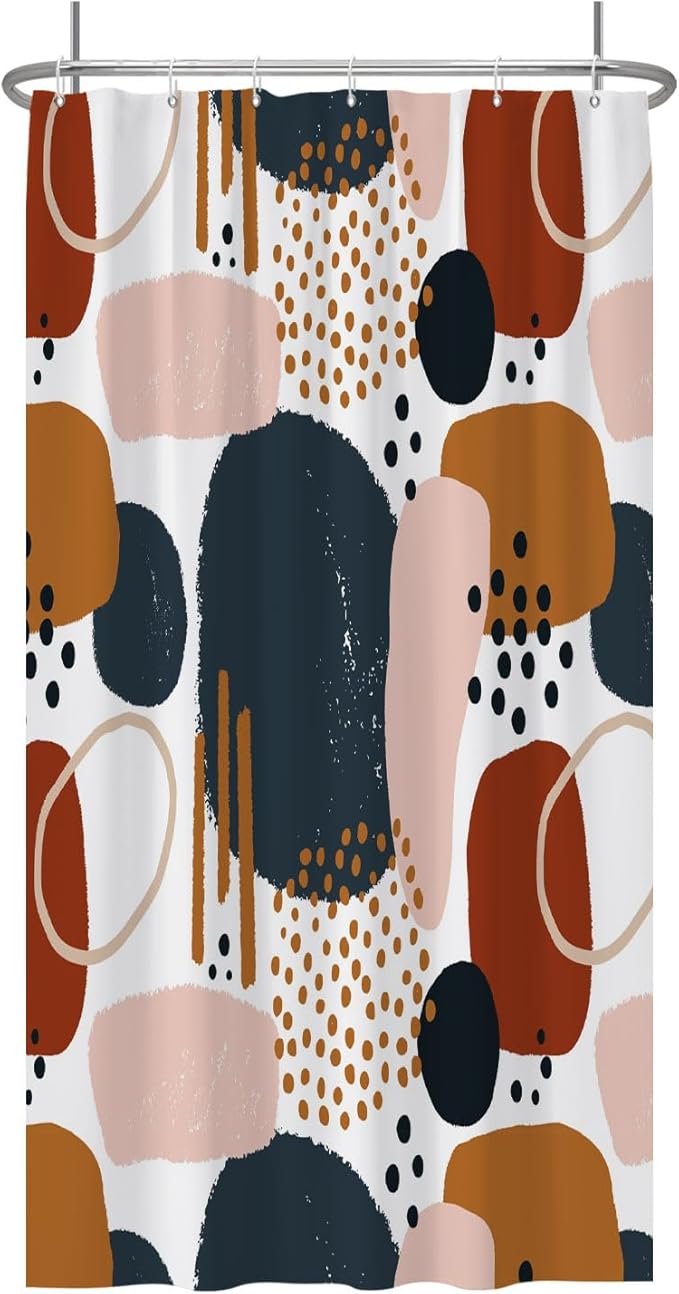 Baocicoo Abstract Shower Curtain Grey and Brown Blocks Black Dots Aesthetic Minimalist Shower Curtains for Bathroom Hostel Hotel Durable Fabric Waterproof Curtain for Bathroom with Hooks 36x72Inches