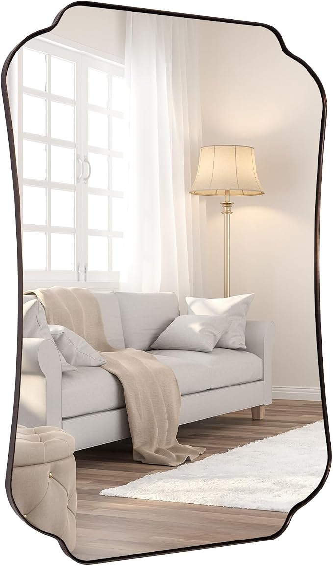 ANDY STAR Bronze Bathroom Mirror 24x32 Inches, Small Ornate Scalloped Wall Mirror with Distinctive Notched Edge Stainless Steel Frame for Hallway, Lounge and Vanity Area