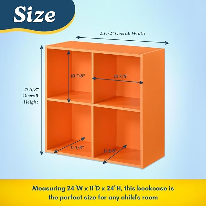 Kings Brand Furniture George 4-Cube Storage Organizer, 2-Tier Bookcase with Wood Shelves for Living Room, Bedroom, Nursery, or Home Office (Orange, 2-Pack)