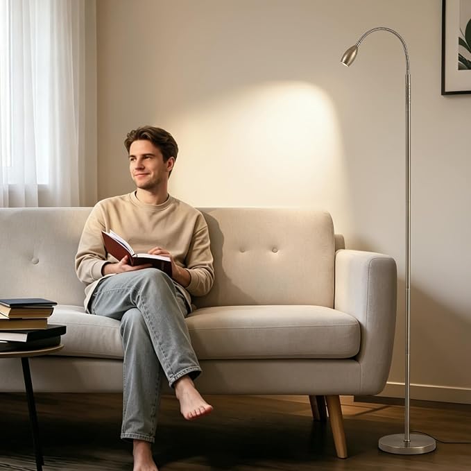 Reading Floor Lamp, Dimmable LED Floor Lamp with Remote, Standing Lamp with Flexible Gooseneck, Zoomable Spotlight, Reading light, Task Crafting Tall Lamps for Living Room Office Bedroom(Brass)