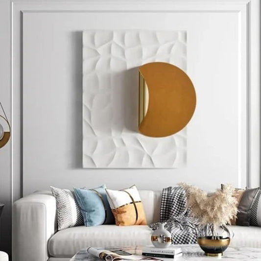 homary Large Modern Metal Wall Art, 3D Geometric Gold Abstract Rectangle Wall Sculpture, Contemporary Wall Hanging Decor for Living Room, Bedroom, Office, Entryway (White & Orange)