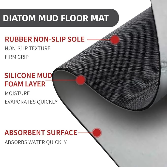 Diatomaceous Earth Bath Mat,Grey Gold Marble Non-Slip Volume Super Absorbent Fast Drying for Bathroom Kitchen Door mat,Eco-Friendly Easy to Clean 17×27.5Inch (43 * 70cm)