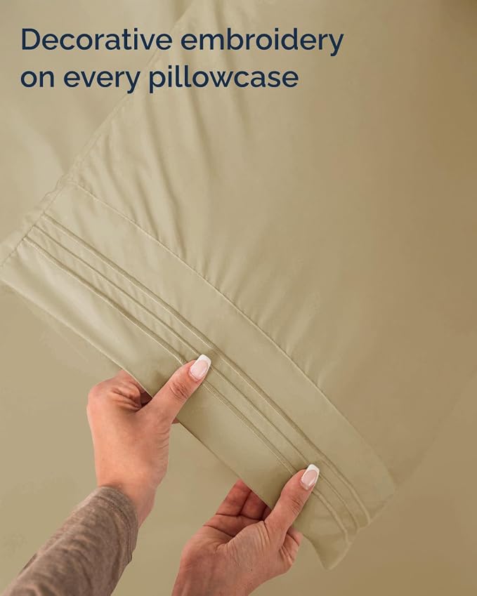 Twin Size 3 Piece Sheet Set - Comfy Breathable & Cooling Sheets - Hotel Luxury Bed Sheets for Women & Men - Deep Pockets, Easy-Fit, Extra Soft and Wrinkle Free Sheets - Beige Oeko-Tex Bed Sheet Set