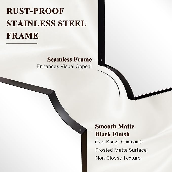 ANDY STAR Matte Black Mirror, 24x40 Inch Scalloped Mirror for Bathroom, Black Vanity Mirror, Unique Rectangle Bathroom Mirror with Aesthetic Scalloped Edge Design Ideal for Home Decor