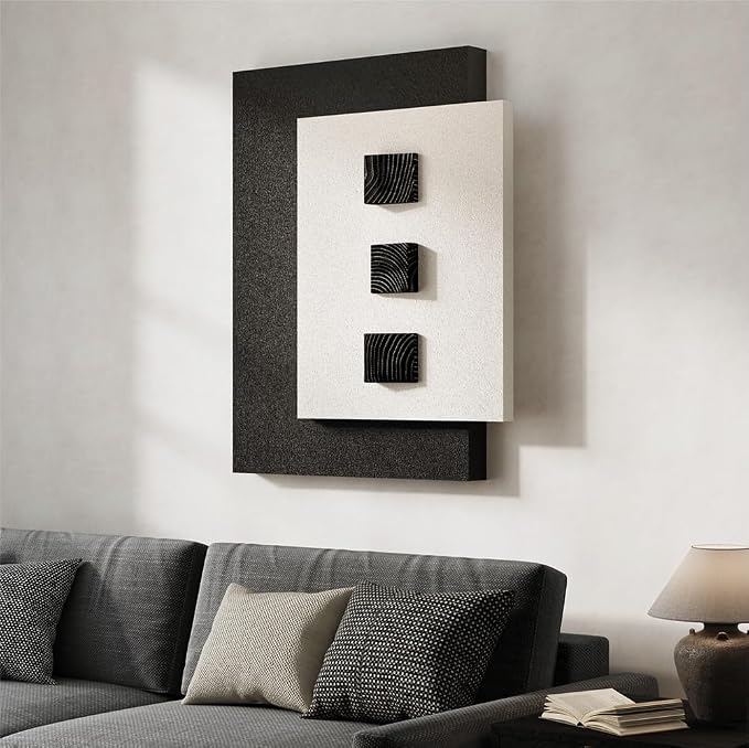 Cuspin Large Black and White Textured Wall Art for Living Room, Modern Minimalist 3D Artwork for Walls, Wood Blocks Paintings Wall Decor for Bedroom Dining Room Office Hallway