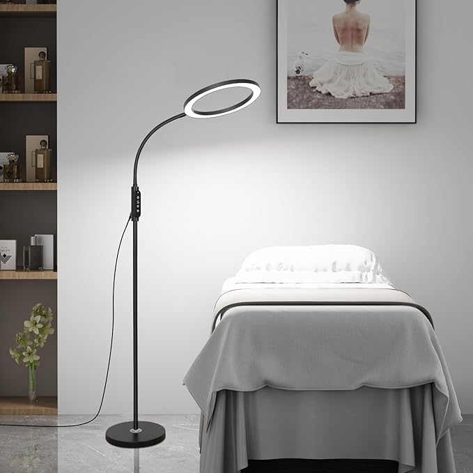 Professional LED Tattoo and Eyelash Lights - Adjustable Gooseneck Floor Lamp with Remote/Touch Control, Shadow-Free, Strobe-Free Bright Lighting for Salons, Manicures, Artists, Salons, Home Use