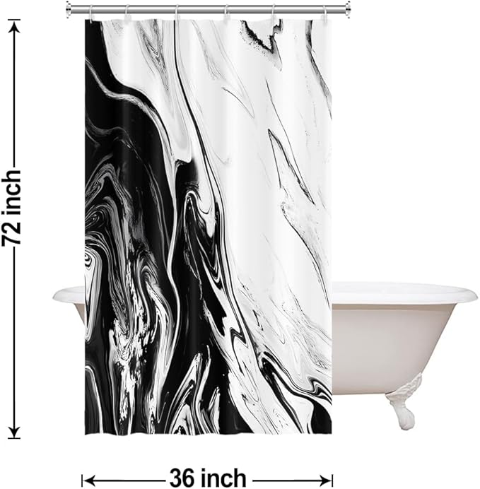 Stall Shower Curtain, Black and White Small Shower Curtain Modern Abstract Marble Waterproof Narrow Shower Curtain Set with Hooks, 36x72 Inch