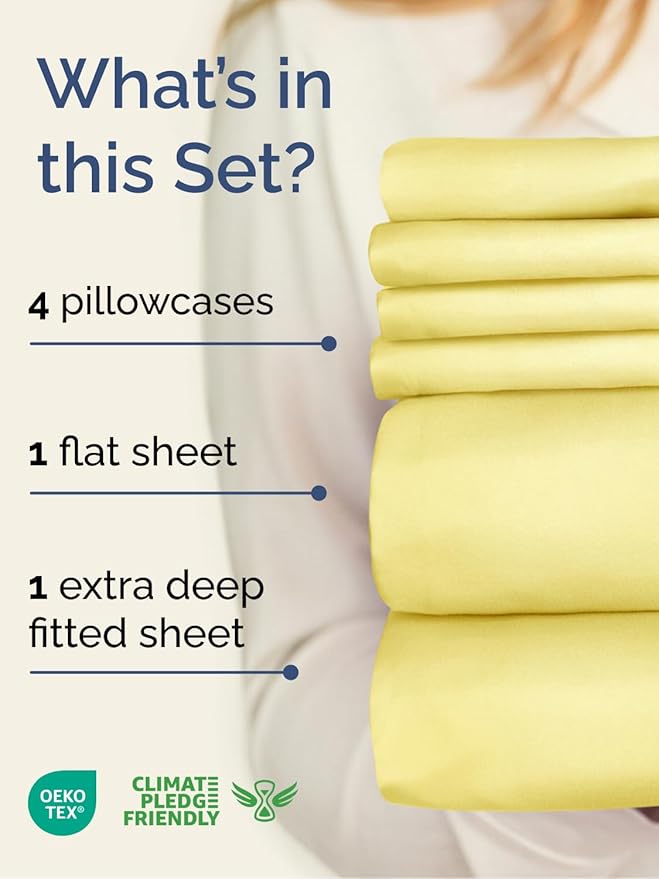 Extra Deep King Sheet Set - 6 Piece Breathable and Cooling Sheets - Hotel Luxury Bedding for Women, Men, Kids & Teens - Easy & Secure Fit - Soft, Wrinkle Free and Comfy - Extra Deep Pockets - Yellow