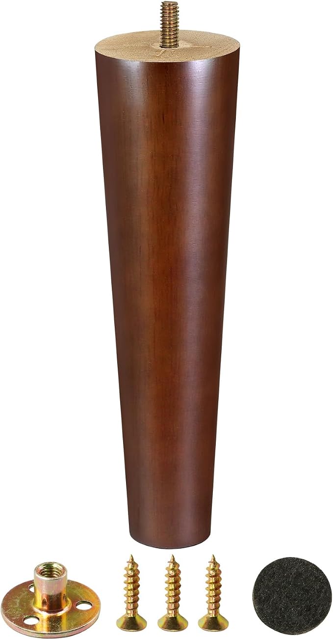 FoDau770 Brown Rubber Wood Furniture Legs 9 Inches, 5/16" UNC Straight Tapered Wood Feet Mid Century Sofa Legs, Wooden Furniture Feet Replacement Parts for Cabinet Couch Dresser Chair Ottoman Table