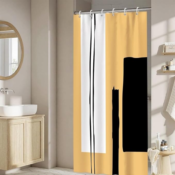 Abstract Geometric Shower Curtain for Bathroom Modern Minimalist Neutral Bathroom Decor Set Black and Tan Bathtub Curtains for Hotel Machine Washable Waterproof Polyester Fabric with Hooks 36x72 Inch