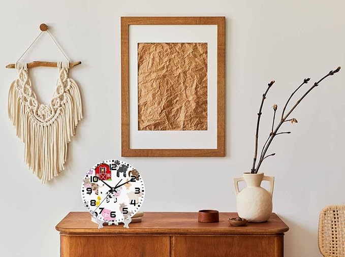 Farm Animals and Barn Wall Clock Pigs Rabbits Goats Chickens Battery Powered Wall Clock Silent Non Ticking 10 Inch for Living Room, Kitchen, Home,Bathroom, Bedroom