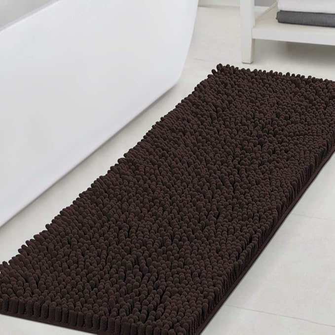 H.VERSAILTEX Luxury Chenille Bathroom Runner Rug 47x17, Non Slip, Extra Soft and Absorbent, Shaggy, Washable, Dry Fast, Area Carpet Mat, Tub - Chocolate