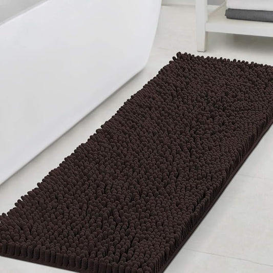 H.VERSAILTEX Luxury Chenille Bathroom Runner Rug 47x17, Non Slip, Extra Soft and Absorbent, Shaggy, Washable, Dry Fast, Area Carpet Mat, Tub - Chocolate