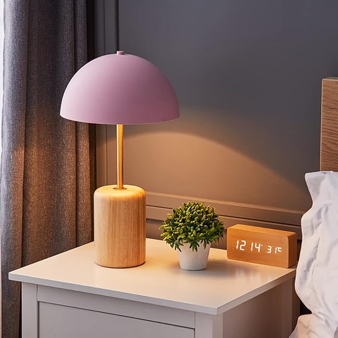 Pink Desk Lamp for Girls Room Modern Mushroom Table Lamp Mushroom Desk Lamp Retro Mid Century Table Lamp with Dome Shade Nordic Minimalist Beside Reading Lamp for Bedroom Study Office