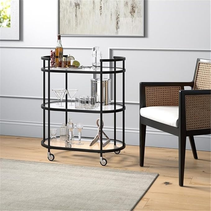 Henn&Hart 30" Wide Oval Bar Cart in Blackened Bronze, Bar Carts for the Home